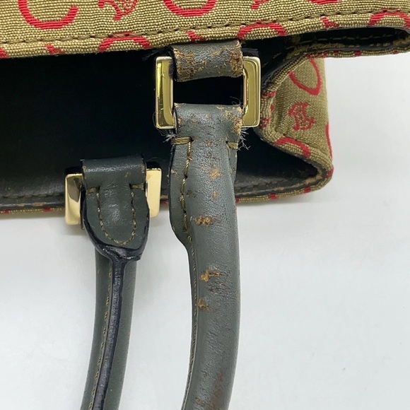 Auth Celine C Macadam Pattern Canvas x Leather Khaki Hand Bag handles have wear - Picture 16 of 16